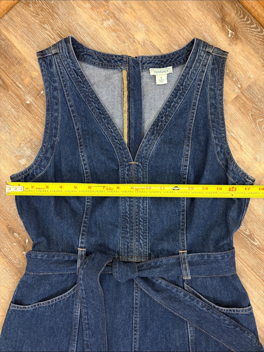 Sundance Poppy Denim Midi Dress Sleeveless Belted Size 8 Western Boho Festival - Picture 11 of 15